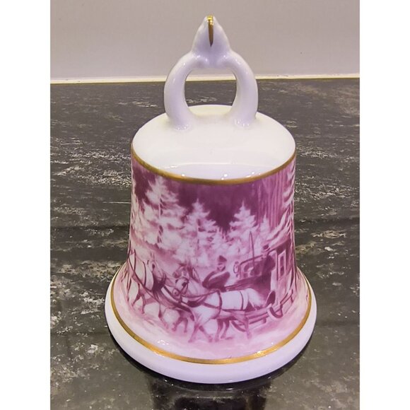 Vintage Kaiser Porcelain Bell With Victorian Sleigh Scene In Purple & Gold - Picture 1 of 3